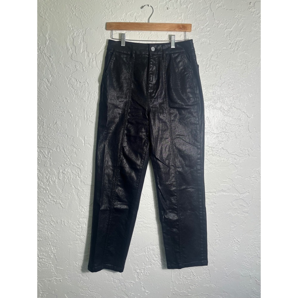 Mint Velvet Black Coated Metallic Straight Leg Jeans Front Seam 10R Womens